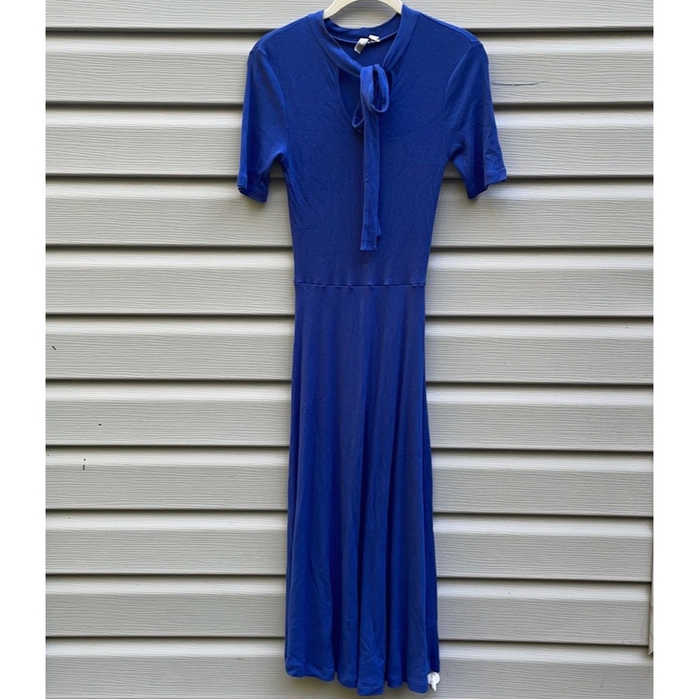 ASOS Blue Ribbed Neck-Tie Maxi Dress